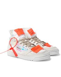 Off-White Off Court Distressed Suede Leather And Canvas High Top Sneakers