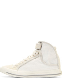 Diesel Off White Washed Canvas High Top Sneakers