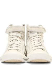 Diesel Off White Washed Canvas High Top Sneakers