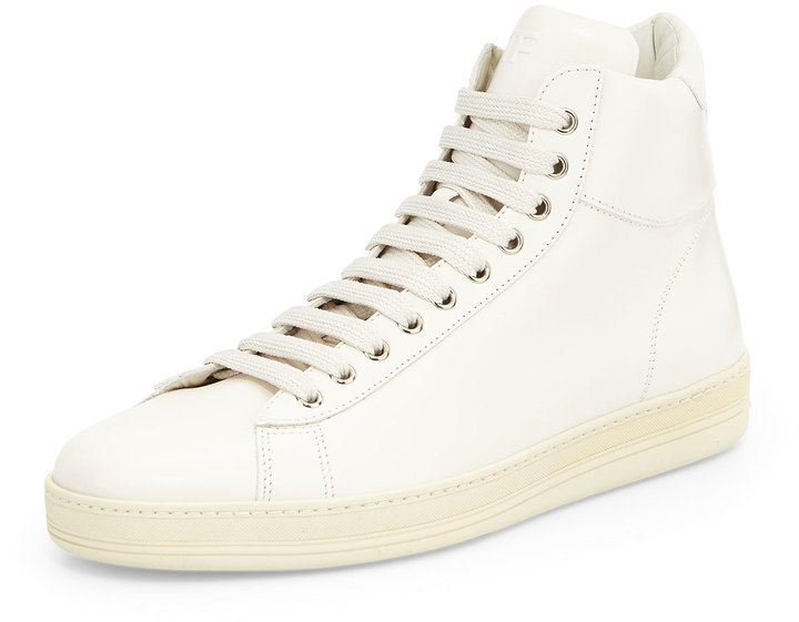 high top white leather sneakers