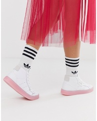 adidas Originals Sleek Mid Top Trainer In White And Pink