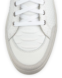Just Cavalli Textured Python Print Leather High Top Sneaker White