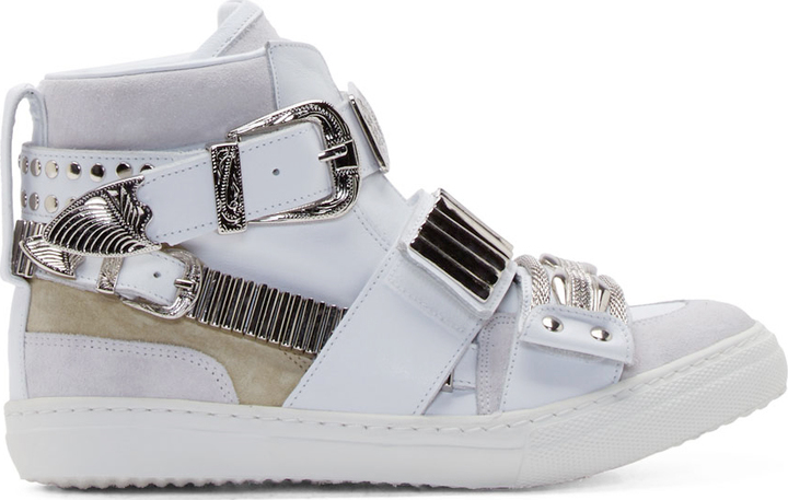 Toga Pulla White Accent Hardware High Top Sneakers, $650 | SSENSE