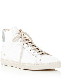 Common Projects White Calf Leather Achilles High Top Sneakers