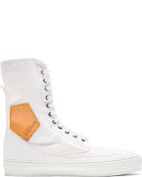 Alexander McQueen White Canvas Leather Trimmed High Top Sneakers