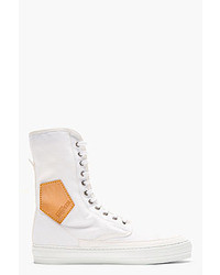 Alexander McQueen White Canvas Leather Trimmed High Top Sneakers
