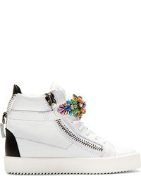 Giuseppe Zanotti White Jewel Embellished High Top Sneakers