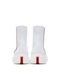 Prada White Knit High Top Sneakers