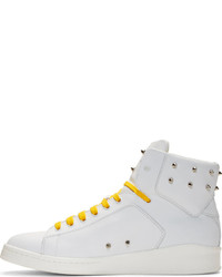 Alexander McQueen White Leather Studded High Top Sneakers
