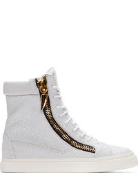 Giuseppe Zanotti White Pebbled Leather Sharktooth High Top Sneakers