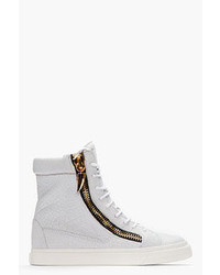 Giuseppe Zanotti White Pebbled Leather Sharktooth High Top Sneakers