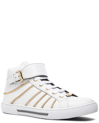 Versace Zipper Detail High Top Leather Sneakers
