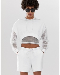 ASOS DESIGN Co Ord Oversized Cropped Hoodie With Mesh Sleeve And Hood In White