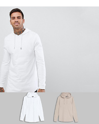 ASOS DESIGN Longline Muscle Hoodie 2 Pack In Pink And White