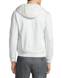 Moncler Quilted Nylon Zip Up Hoodie White