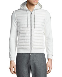 Moncler Quilted Nylon Zip Up Hoodie White