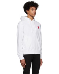 Comme Des Garcons Play White Layered Double Heart Hoodie