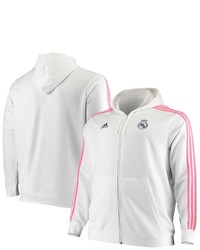 adidas White Real Madrid 3 Stripe Full Zip Hoodie Jacket