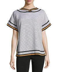 Ming Wang Stripe Print Knit Top Whiteblackapricot