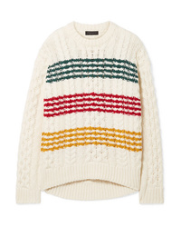 White Horizontal Striped Cable Sweater