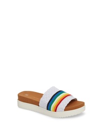 White Horizontal Striped Canvas Flat Sandals