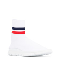 White Horizontal Striped Canvas High Top Sneakers