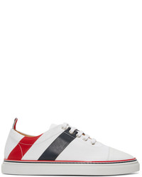 Thom Browne White Stripe Straight Toe Cap Sneakers