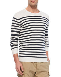 White Horizontal Striped Crew-neck Sweater