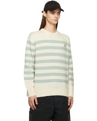 Acne Studios Beige Green Wool Striped Patch Sweater