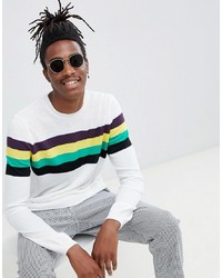 ASOS DESIGN Jumper With Chest Stripes In White