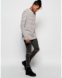 Asos Longline Stripe Sweater With Split Hem