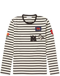 Alexander McQueen Slim Fit Appliqud Striped Cotton Jersey T Shirt