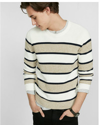 Express Soft Ivory Marl Stripe Crew Neck Sweater