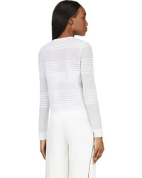 Calvin Klein Collection White Semi Sheer Engineered Stripes Sweater