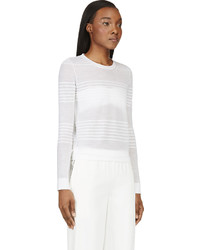 Calvin Klein Collection White Semi Sheer Engineered Stripes Sweater