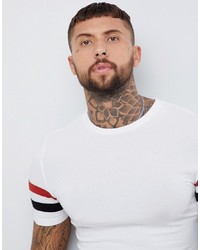 ASOS DESIGN Asos Muscle Fit T Shirt With Sleeve Stripes In White