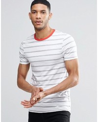 Asos Brand Muscle T Shirt With White And Gray Stripes And Red Contrast Ringer