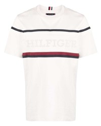 Tommy Hilfiger Logo Print Striped Cotton T Shirt