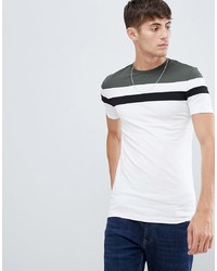 ASOS DESIGN Muscle Fit T Shirt With Cut And Sew Panels In White