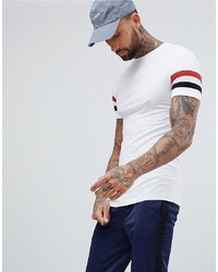 ASOS DESIGN Muscle Fit T Shirt With Sleeve Stripe In White