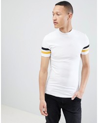 ASOS DESIGN Muscle Fit T Shirt With Turtle Neck And Contrast Sleeve Panels