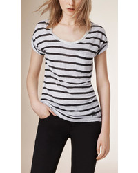 Burberry Pocket Detail Striped Linen T Shirt