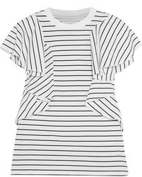 Facetasm Ruffled Striped Cotton Jersey T Shirt White