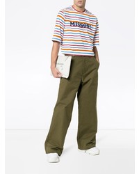 Missoni Stripe Print Logo Embellished Cotton T Shirt