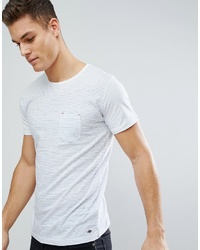 Solid Stripe T Shirt With Printed Pocket In White