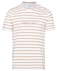 Brunello Cucinelli Striped Logo Print T Shirt