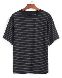 Striped Loose Black T Shirt
