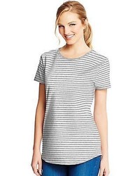 Hanes Striped Short Sleeve Shirttail Crewneck T Shirt Tops