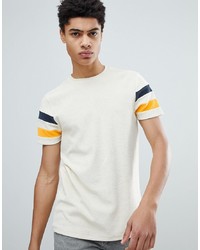 ASOS DESIGN T Shirt In Towelling With Contrast Sleeve Panels In Ecru