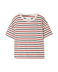 Current/Elliott The Roadie Distressed Striped Cotton Jersey T Shirt